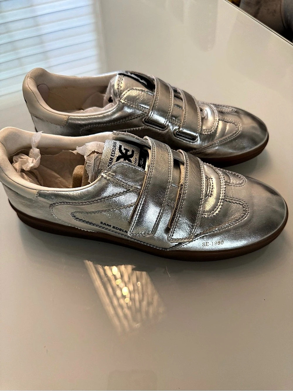 Sam Edelman Bradley Metallic Velcro Sneakers in Silver US 10.5 NWOT